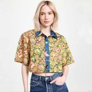 Re/Done NWT Cropped Button-Down Multi Pineapple Print Shirt